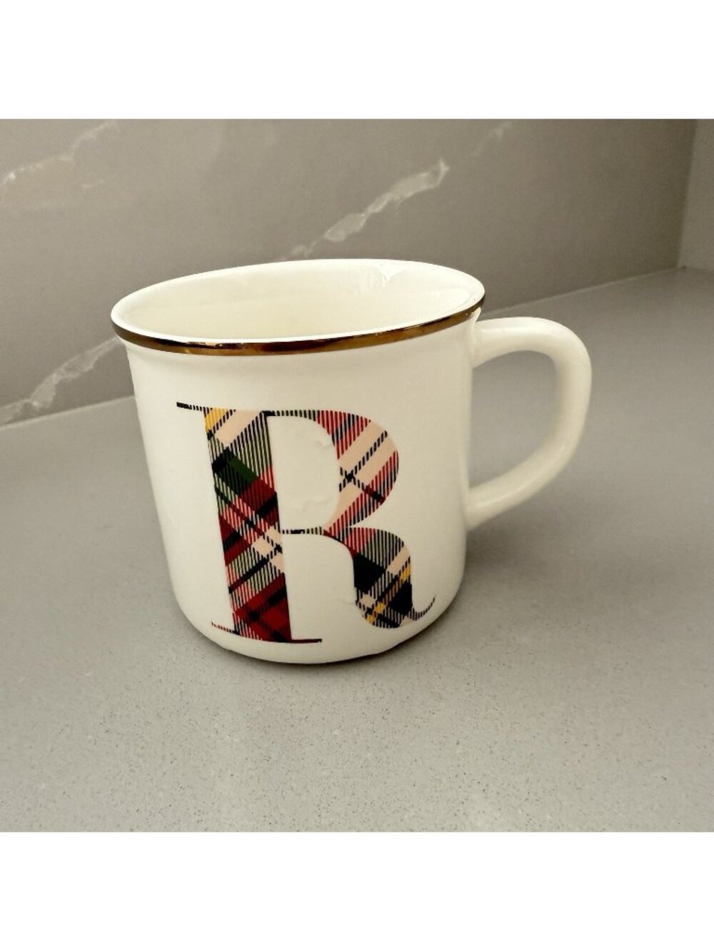 Pottery Barn Plaid Letter R Monogram Coffee Tea Mug
